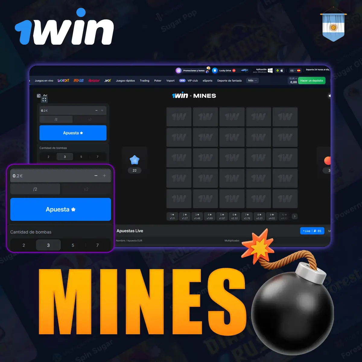 Detalles y funcionalidad del juego Mines 1win