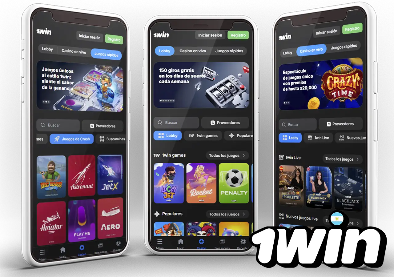 Sección de casino en la aplicación móvil 1Win